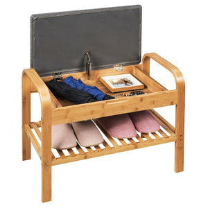Shoe Rack Bench Bamboo with Storage Shelf-Natural view 9