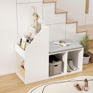 Shoe Storage Bench with Removable Seat Cushion and 6 Storage Compartments-White view 3