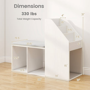 Shoe Storage Bench with Removable Seat Cushion and 6 Storage Compartments-White view 5