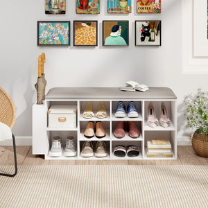 Shoe Storage Bench with Umbrella Stand and Adjustable Shelf-White view 2