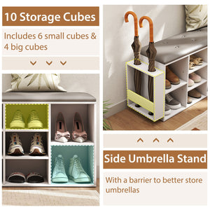 Shoe Storage Bench with Umbrella Stand and Adjustable Shelf-White view 7