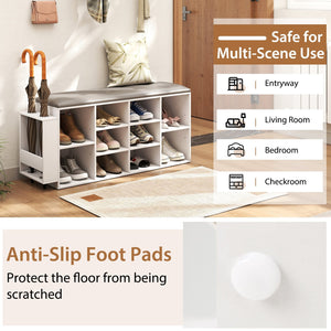 Shoe Storage Bench with Umbrella Stand and Adjustable Shelf-White view 9