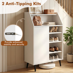 Shoe Storage Cabinet with 2-Tier Open Compartment and 4-Tier Adjustable Shelf-White view 9