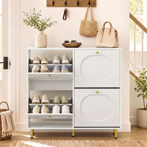 Shoe Storage Cabinet with 4 Flip Drawers and Aluminum Legs-White view 3