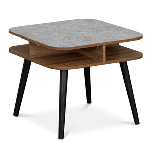 Side Table Faux Marble End Table with Storage Shelves and Rubber Wood Legs-Walnut view 4
