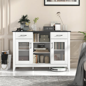 Sideboard Buffet Cabinet with 2 Drawers and 4 Adjustable Shelves-White view 3