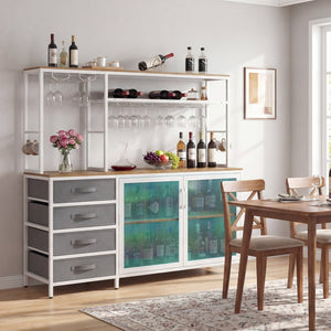 Sideboard Buffet Cabinet with LED Lights 55 inch Coffee Table with Power Outlets-Natural view 2
