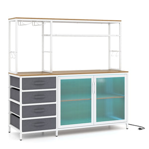Sideboard Buffet Cabinet with LED Lights 55 inch Coffee Table with Power Outlets-Natural view 4
