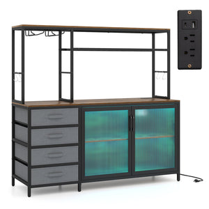 Sideboard Buffet Cabinet with LED Lights 55 inch Coffee Table with Power Outlets-Rustic Brown view 4