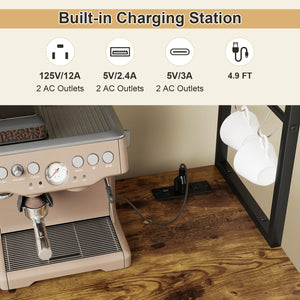 Sideboard Buffet Cabinet with LED Lights 55 inch Coffee Table with Power Outlets-Rustic Brown view 9