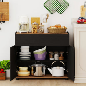 Sideboard Buffet Cabinet with Storage Wooden Kitchen Storage Cabinet-Black view 3