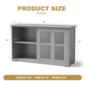 Sideboard Buffet Cupboard Storage Cabinet with Sliding Door-Gray view 4
