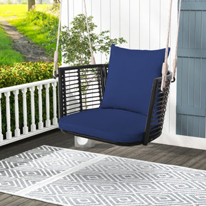 Single Person Hanging Seat with Woven Rattan Backrest for Backyard-Blue view 2