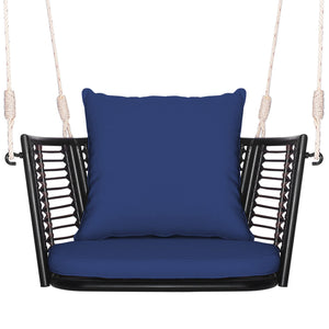 Single Person Hanging Seat with Woven Rattan Backrest for Backyard-Blue view 4