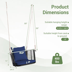 Single Person Hanging Seat with Woven Rattan Backrest for Backyard-Blue view 5