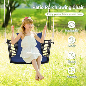 Single Person Hanging Seat with Woven Rattan Backrest for Backyard-Blue view 6