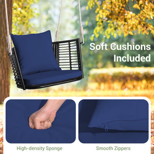 Single Person Hanging Seat with Woven Rattan Backrest for Backyard-Blue view 7