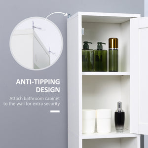 Tall Bathroom Storage Cabinet with Mirror, Freestanding Narrow Linen Tower Cabinet with Adjustable Shelves for Bathroom, White