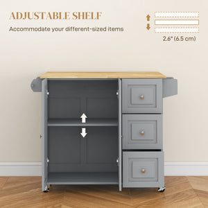 Kitchen Island on Wheels, Kitchen Cart with Drop Leaf, Drawers, Grey – view 5