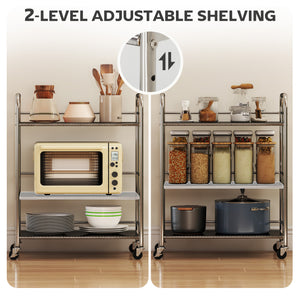 3 Tier Stainless Steel Rolling Cart with Adjustable Shelf, Utility Cart on Wheels with Handles for Kitchen – view 4