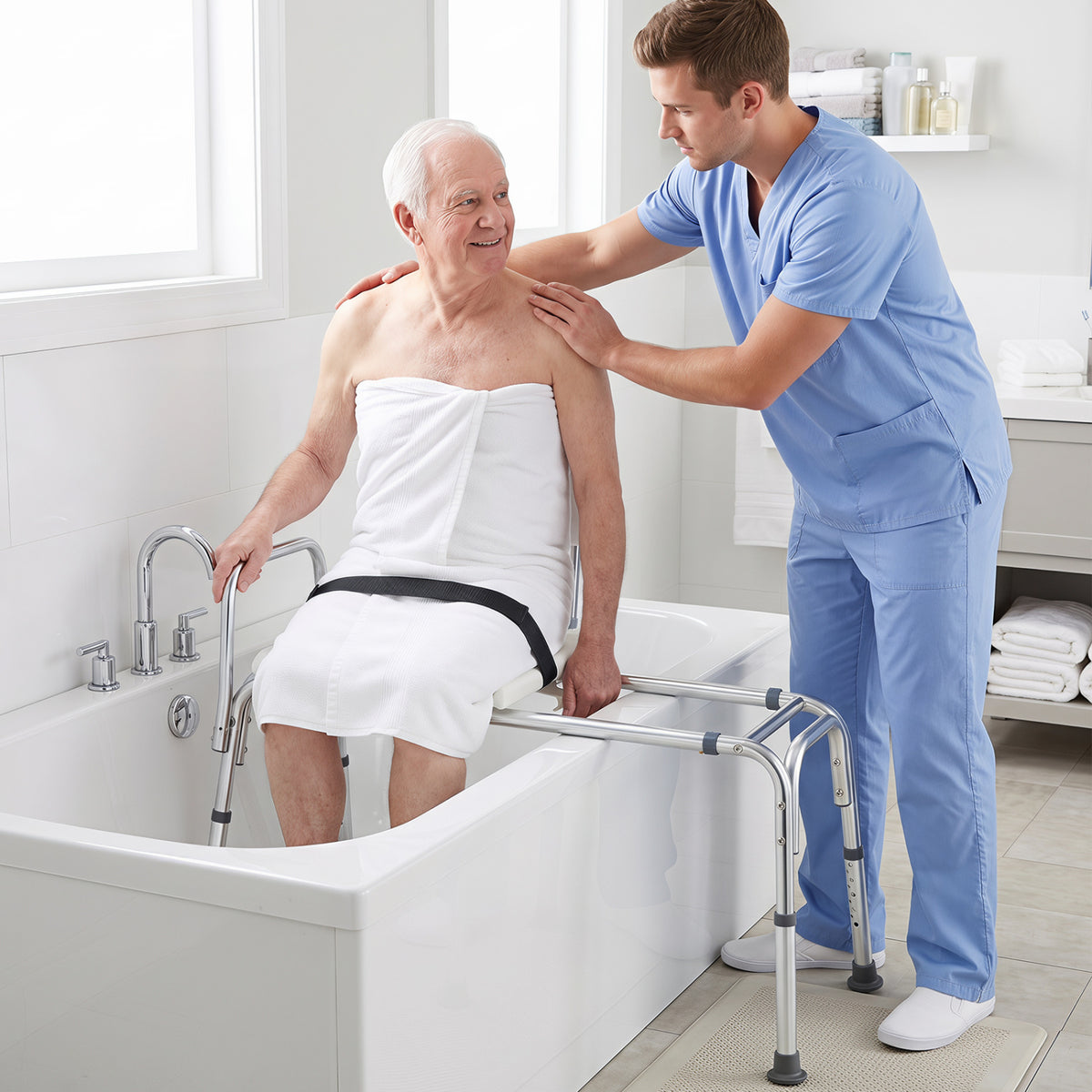 Sliding Tub Transfer Bench, Shower Chair for Disabled and Elderly-White view 2