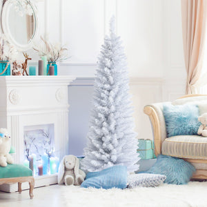Slim Artificial Christmas Pencil Tree with PVC Needles and Folding Metal Stand-5' view 8