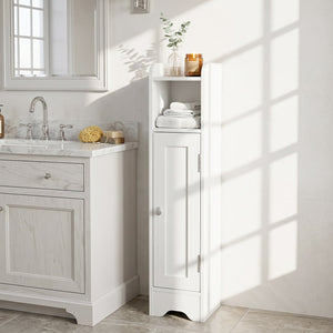 Slim Bathroom Cabinet Corner with 1 Door and Adjustable Shelves-White view 2