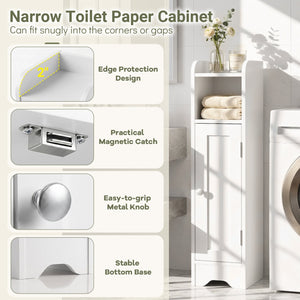 Slim Bathroom Cabinet Corner with 1 Door and Adjustable Shelves-White view 7
