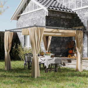 10' x 10' Retractable Pergola Canopy with Sidewalls, Metal Outdoor Gazebo Sun Shade Shelter, Beige – view 7