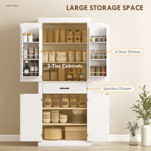 72" Kitchen Pantry Cabinet, Farmhouse Kitchen Storage Cabinet with 4 Barn Doors, 6 Door Shelves, Drawer – view 18