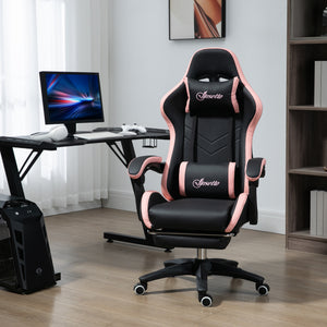 Computer Gaming Chair, PU Leather Office Desk Chair with Footrest, Swivel Wheels, 135° Reclining Back, Black – view 7