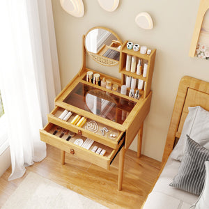 Small Vanity Desk 23.5 Inch Compact Makeup Table with Mirror-Natural view 3