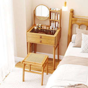Small Vanity Desk and Stool Set with Mirror and 2 Drawers view 3