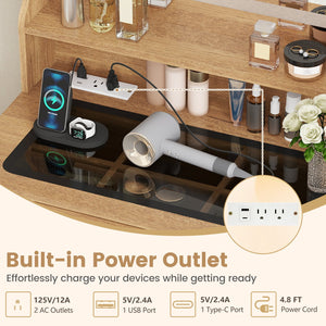 Small Vanity Desk with Mirror and Lights for Bedroom-Natural view 8
