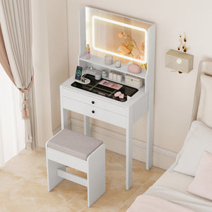 Small Vanity Desk with Mirror and Lights for Bedroom-White view 2