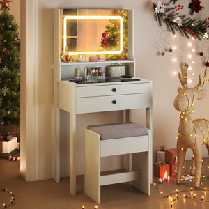 Small Vanity Desk with Mirror and Lights for Bedroom-White view 3