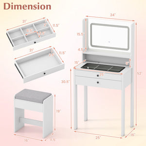 Small Vanity Desk with Mirror and Lights for Bedroom-White view 4