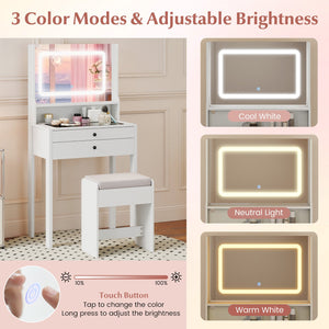 Small Vanity Desk with Mirror and Lights for Bedroom-White view 9