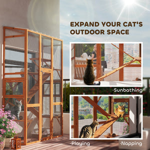 Large Outdoor Catio with 6 Jumping Platforms, Scratching Post, 2 Ramps, Waterproof Roof, Grey – view 10