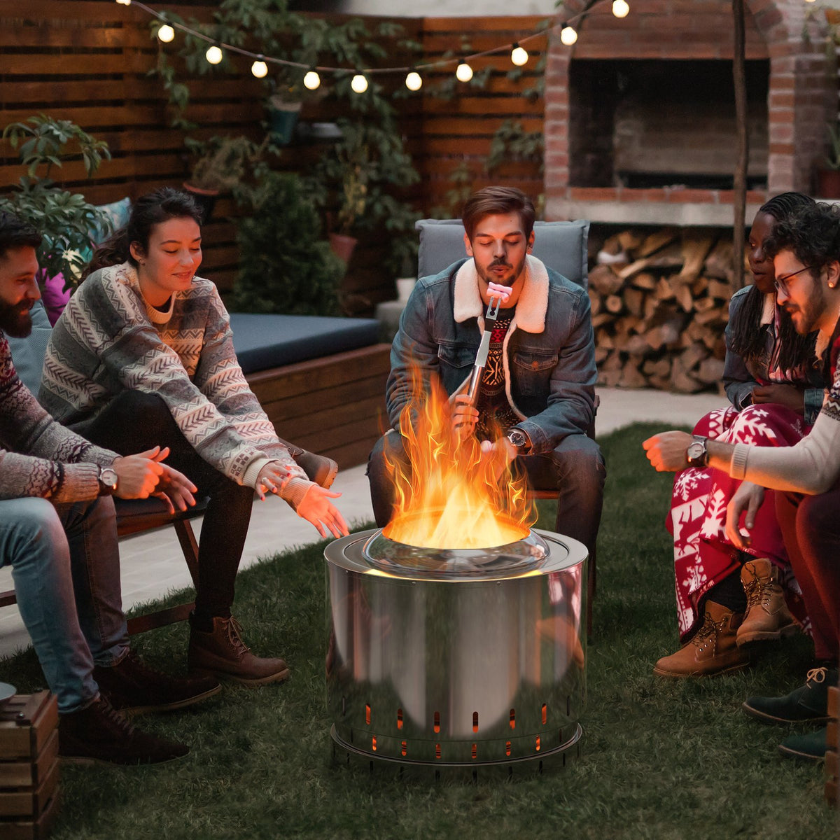 Smokeless Stainless Steel Fire Pit with Ash Pan for Yard Camping-Silver view 2