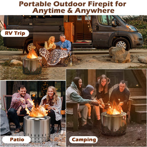 Smokeless Stainless Steel Fire Pit with Ash Pan for Yard Camping-Silver view 5