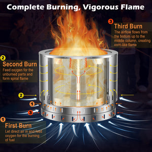 Smokeless Stainless Steel Fire Pit with Ash Pan for Yard Camping-Silver view 6