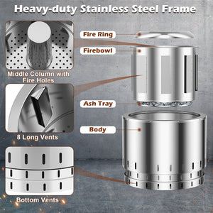 Smokeless Stainless Steel Fire Pit with Ash Pan for Yard Camping-Silver view 8