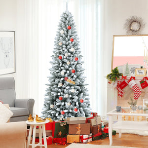 Snow-Flocked Hinged Artificial Christmas Pencil Tree with Mixed Tips-7.5' view 3