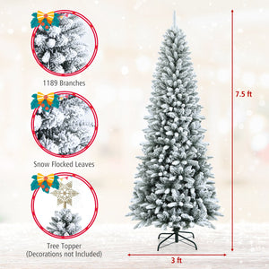 Snow-Flocked Hinged Artificial Christmas Pencil Tree with Mixed Tips-7.5' view 4