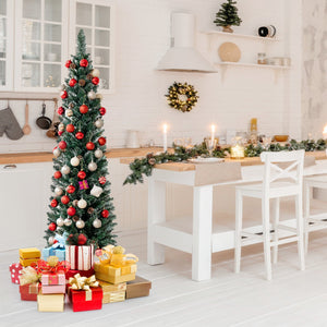Snowy Artificial Pencil Christmas Tree with Pine Cones-5 ft view 3