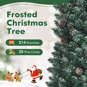 Snowy Artificial Pencil Christmas Tree with Pine Cones-5 ft view 5