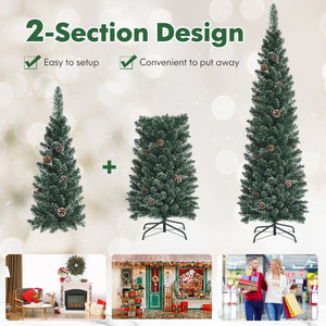 Snowy Artificial Pencil Christmas Tree with Pine Cones-5 ft view 8