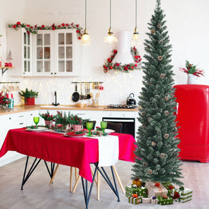 Snowy Artificial Pencil Christmas Tree with Pine Cones-7 ft view 3