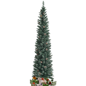 Snowy Artificial Pencil Christmas Tree with Pine Cones-7 ft view 4